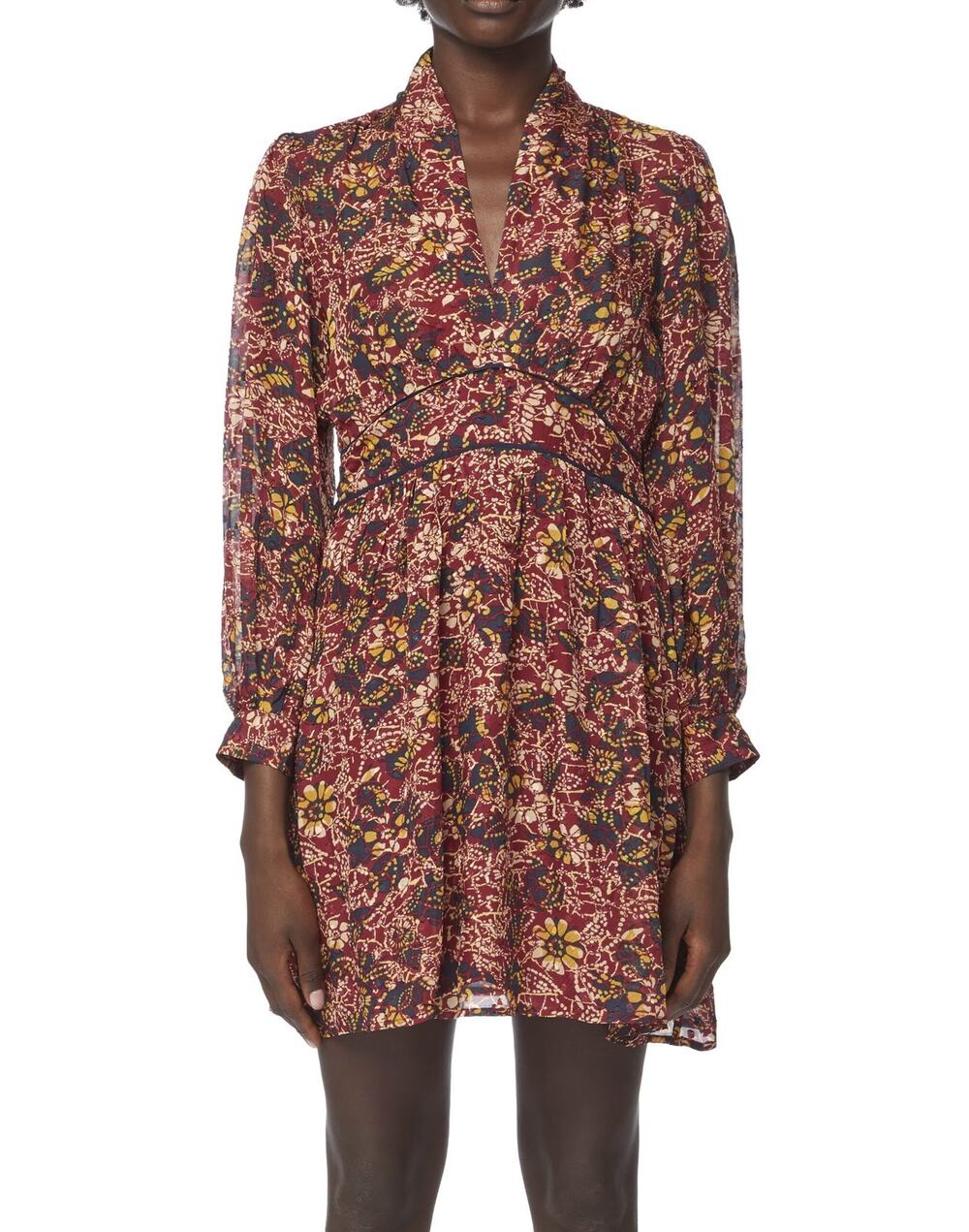BA&SH Giani Red Floral Long Sleeve Mini Dress Women's Small